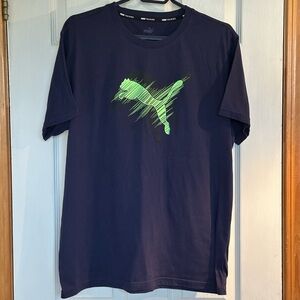 Ladies Puma Training Dark Blue Tee with Neon Green Logo
